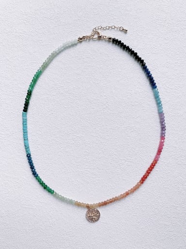N-STPD-0001 Natural Gemstone Crystal Beads Chain Geometry Pendant Handmade Beaded Necklace