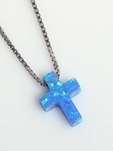 925 Sterling Silver Synthetic Opal Cross Initials Necklace
