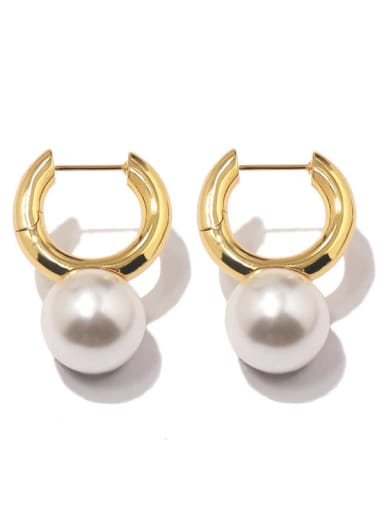 Brass Pearl Geometric Drop Earring