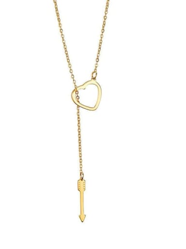 gold Color Stainless steel Heart Classic Lariat Necklace with two color