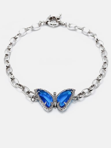 Brass Glass Stone Butterfly Cute Link Bracelet
