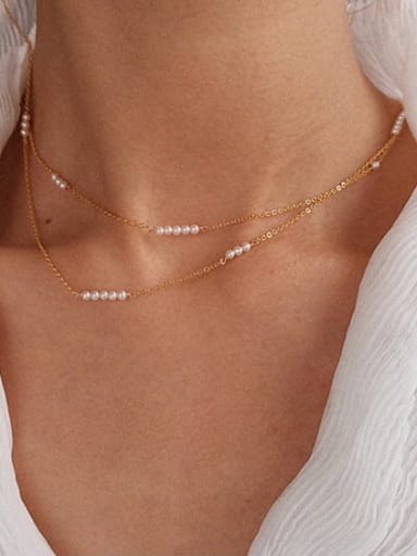 Copper Freshwater Pearl White Minimalist 40CM or 45CM Beaded Necklace