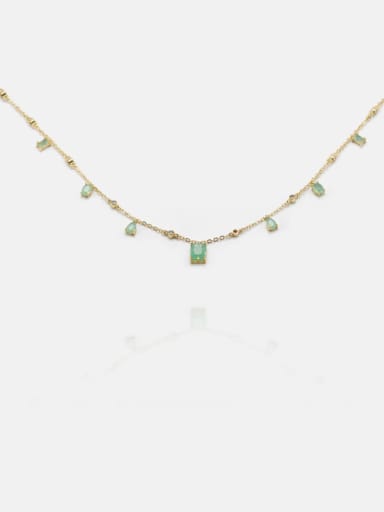 Brass Glass Stone Geometric Minimalist Necklace