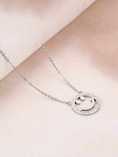 Steel color KN87778 K Titanium Steel Cubic Zirconia Smiley Trend Necklace