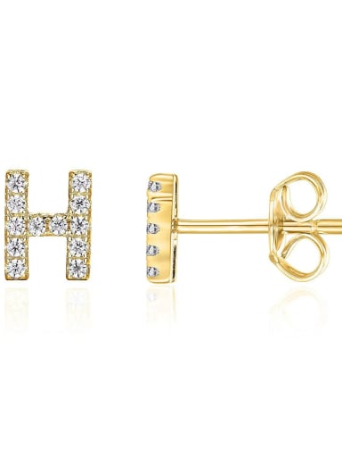Brass Cubic Zirconia White Minimalist Stud Single Earring with 26 letters