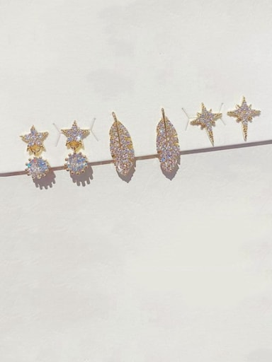 Brass Cubic Zirconia Star Leaf Dainty Huggie Earring