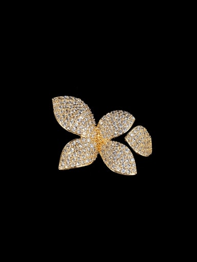 DJ033 Gold Brass Cubic Zirconia Flower Luxury Cocktail Ring