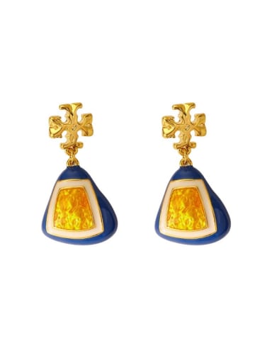Brass Yellow Enamel Geometric Vintage Drop Earring
