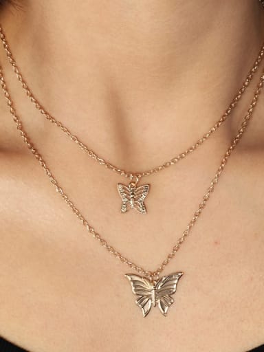 Alloy Butterfly Artisan Multi Strand Necklace