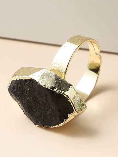 Natural black tourmaline Brass Crystal Geometric Minimalist Band Ring
