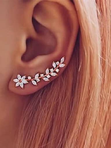 Rose Gold Color Brass Cubic Zirconia Flower Luxury Cluster Earring