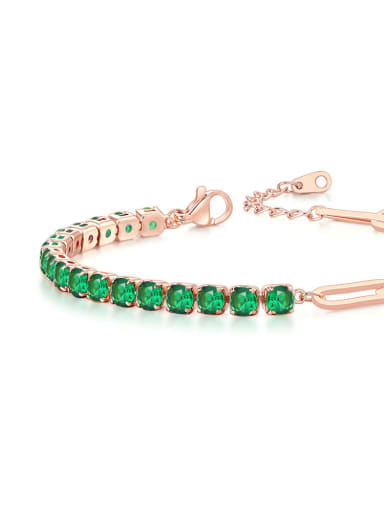 4mm rose emerald Brass Cubic Zirconia Geometric Dainty Bracelet