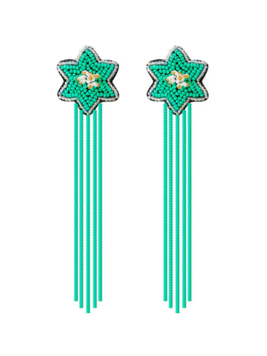 E68840, Green Color Miyuki Millet Bead Threader Earring