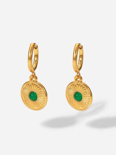Stainless steel Drop Green stone with coin Earring