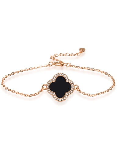 Rose gold,black agate 925 Sterling Silver Clover Adjustable Bracelet
