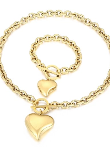 KS193949,Gold, 1 Sets Stainless steel Big Heart Statement Necklace Waterproof