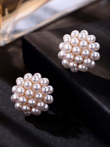 Brass Stud Pearl Earring with 925 Silver Needle