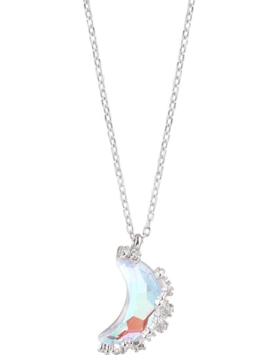 925 Sterling Silver Rainbow Stone Multi Color Moon Necklace