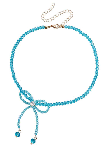 ZW981, Blue Bead , Gold Claps Stainless steel MGB beads Choker Necklace