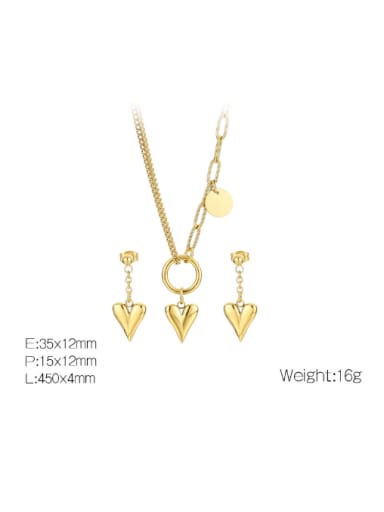 Golden set KS217222 Z Stainless steel Minimalist Heart Earring and Necklace Set