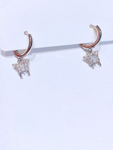 White Gold Plated pair Brass Cubic Zirconia Butterfly Cute Huggie Earring