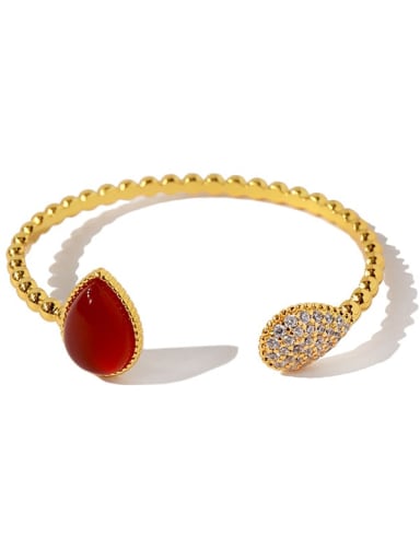 Golden And  Red Cubic Zirconia Classic Cuff Bangle