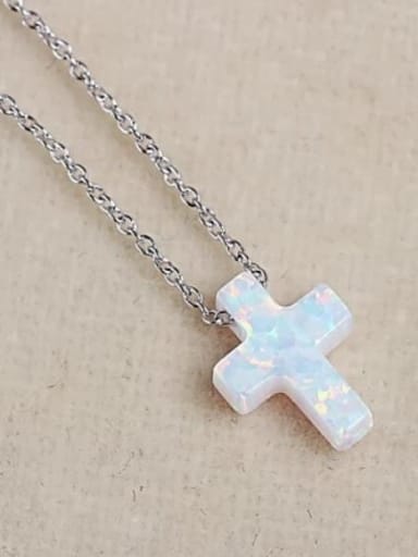 1.0mm O Chain, White Opal Stone 925 Sterling Silver Synthetic Opal Cross Initials Necklace