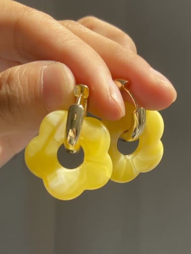 Yellow Brass Resin Flower Drop Earring With 10 Colors