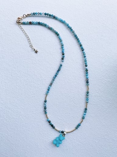 EAR-008 Natural Stone Chain Bear Pendant Cute Handmade Beaded Necklace