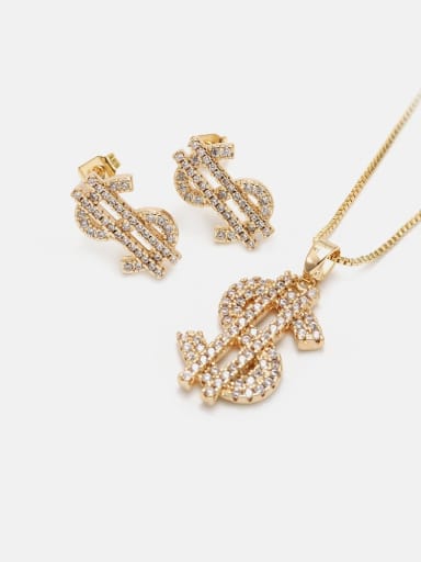 Brass Cubic Zirconia Ethnic Irregular  Earring and Necklace Set