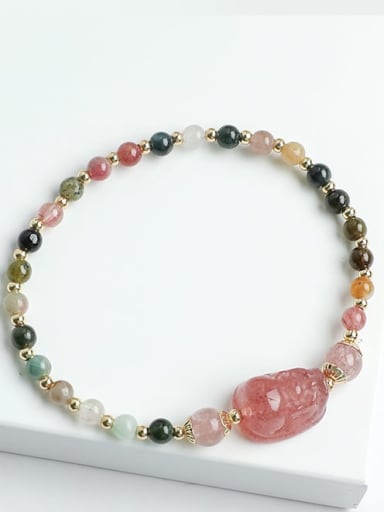 Colored tourmaline strawberry crystal Natural Stone Minimalist Handmade Beaded Bracelet