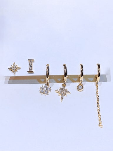 Brass Cubic Zirconia Letter Trend Huggie Earring Set