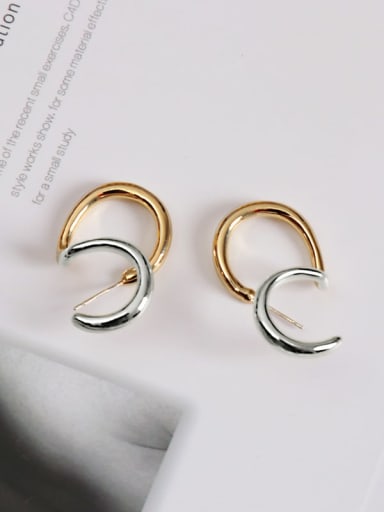 Two color Brass Geometric Classic Hoop S shaped Earring