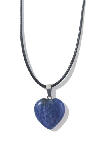 Lapis lazuli [with leather rope] Artificial leather chain Natural Stone Heart Ethnic Necklace
