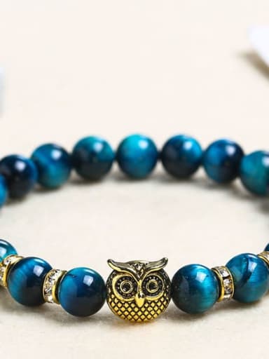 Sapphire Blue Tiger Eye Stone Alloy Tiger Eye Owl Minimalist Handmade Beaded Bracelet