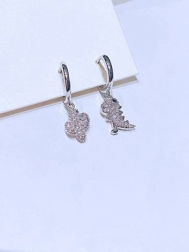 White Gold Plated pair Brass Cubic Zirconia Icon Dinosaur Cute Huggie Earring