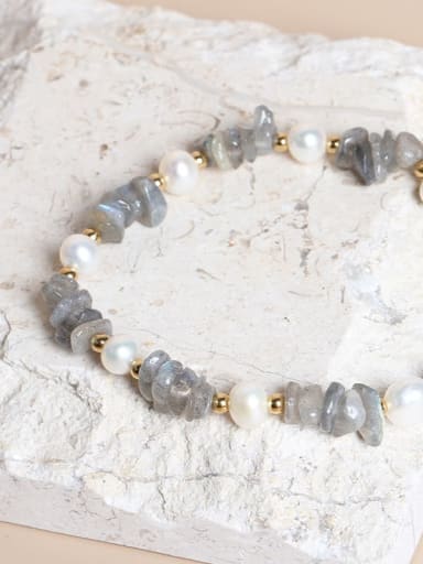 Grey moonlight gravel Alloy Natural Stone Freshwater Pearls Artisan Handmade Beaded Bracelet