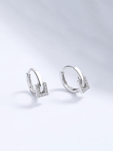 Platinum square 925 Sterling Silver Cubic Zirconia Geometric Minimalist Huggie Earring
