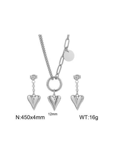 Steel color set KS217221 Z Stainless steel Minimalist Heart Earring and Necklace Set