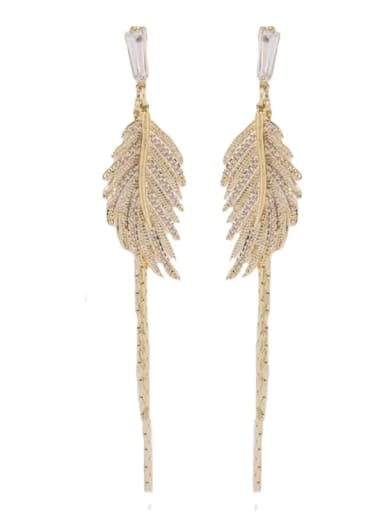 Alloy Cubic Zirconia Threader Earring with  Leaves And Silver Needles