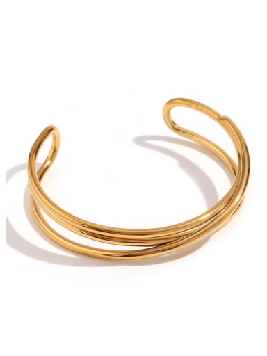 gold Color Stainless steel Statement Three Layer Winding Open Bracelet