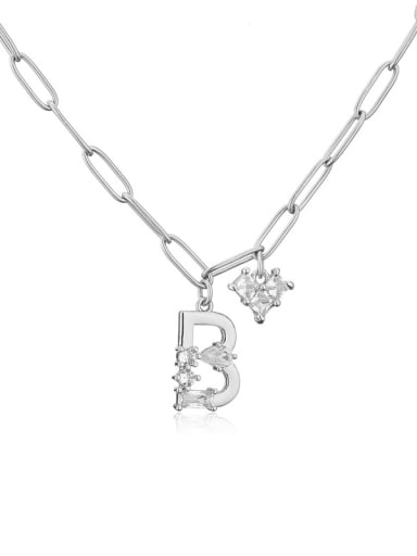 Platinum Brass Cubic Zirconia Letter Minimalist Hollow Chain Necklace