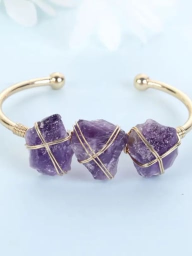 Purple Crystal Stainless steel Natural Stone Irregular Minimalist Cuff Bangle