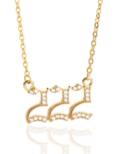 Gold Color , 222 Brass White Number Classic 111-999 Necklace