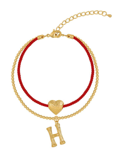 Brass Letter Strand Red thread H Heart Bracelet