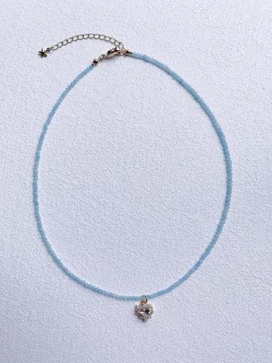 N-DIY-012 Aquamarine Chain Heart Pendant Minimalist Handmade Beaded Necklace