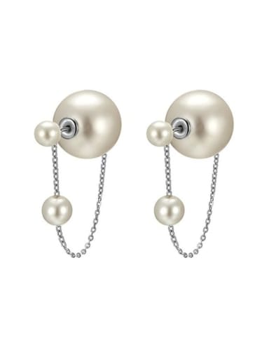 Brass Imitation Pearl Geometric Trend Threader Earring