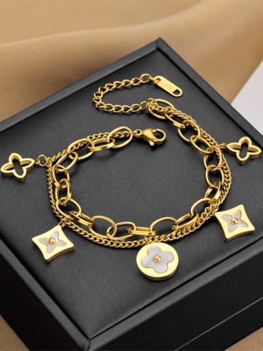 6603 Gold Color Titanium Steel Clover Charm Bracelet With two colors