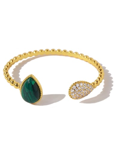 Golden And  Green Cubic Zirconia Classic Cuff Bangle
