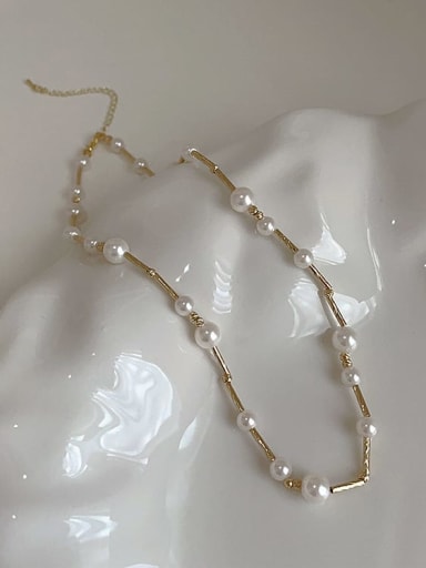 Alloy Imitation Pearl Geometric Trend Beaded Necklace